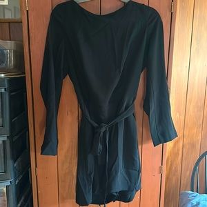 H&M NWT black open back romper with sleeves, gold detailing on closure